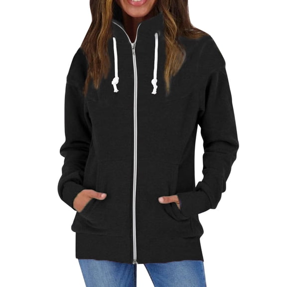 Baberdicy Womens Winter Coats Women Autumn Winter Long Sleeve Fleece Warm Hoodless Stand Collar Solid Color Zip Jacket Womens Winter Coats Black