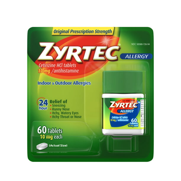 Zyrtec 24 Hour Allergy Relief Tablets with 10 mg Cetirizine HCl, 60 ct