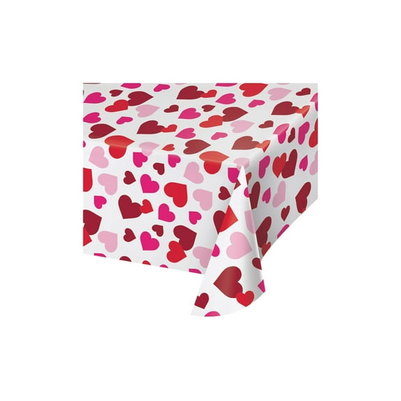 3ct Valentine All Over Hearts Plastic Tablecloths Red/Pink