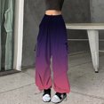 thumbnail image 2 of Gvdentm Women High Waisted Satin Cargo Pants Wide Leg Casual Pants Multi Pockets Straight Trousers Purple,3XL, 2 of 4
