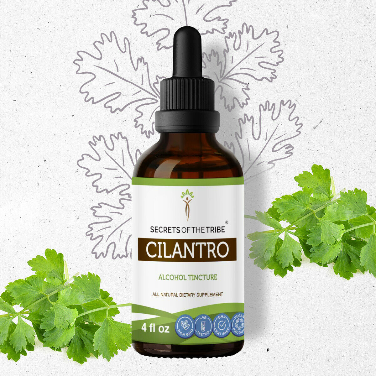 Cilantro Tincture Alcohol Extract, Organic Cilantro (Coriandrum Sativum