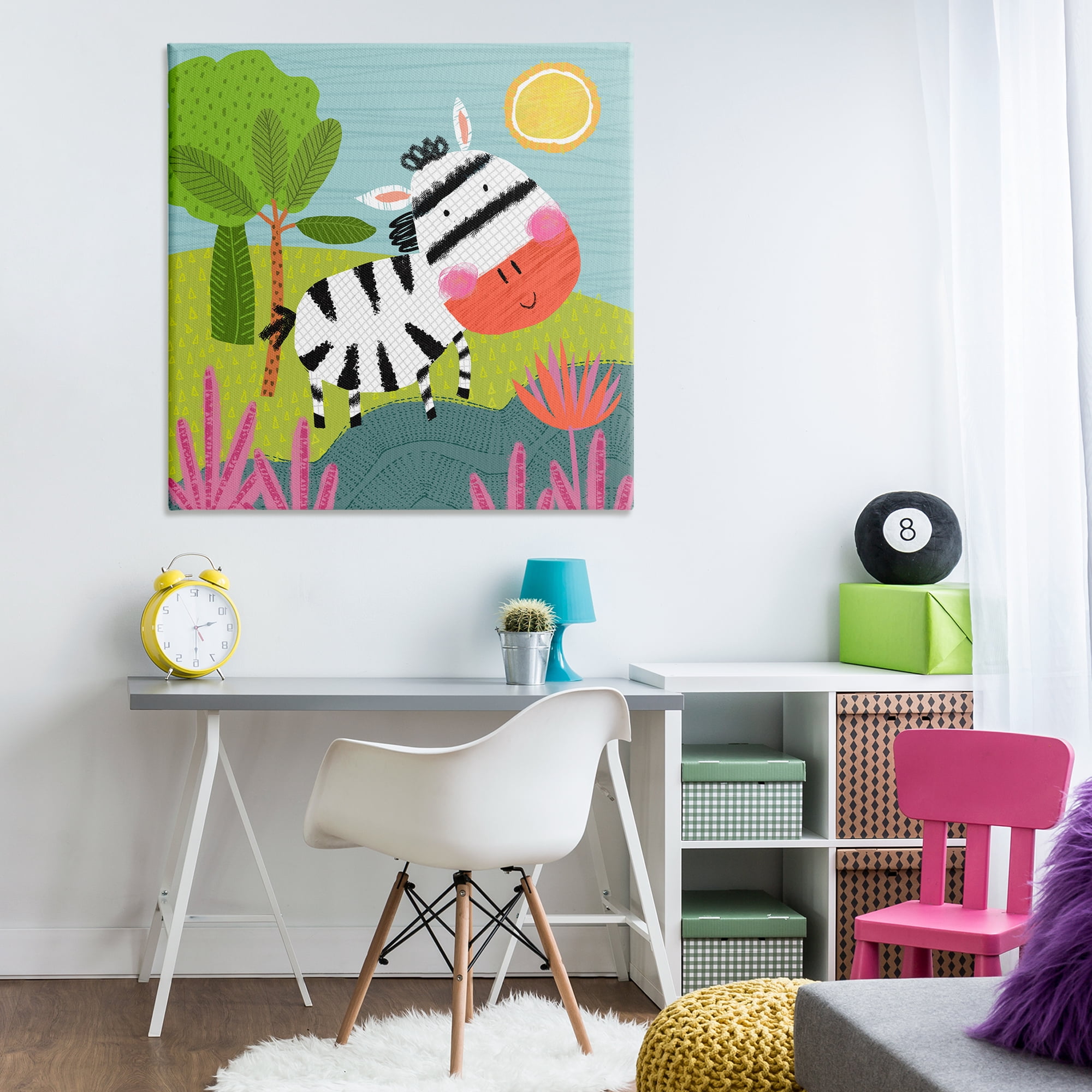 Stupell Industries Whimsical Zebra in Nature Animals Painting Wrapped Canvas Art Print Wall Art, 36 x 36