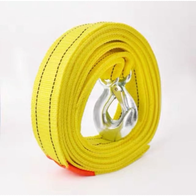 Correa de remolque resistente con ganchos de seguridad - 2" x 13.12' - Capacidad, grillete amarillo de cuerda de remolque para recuperación de vehículos, transporte, extracción de tocones y