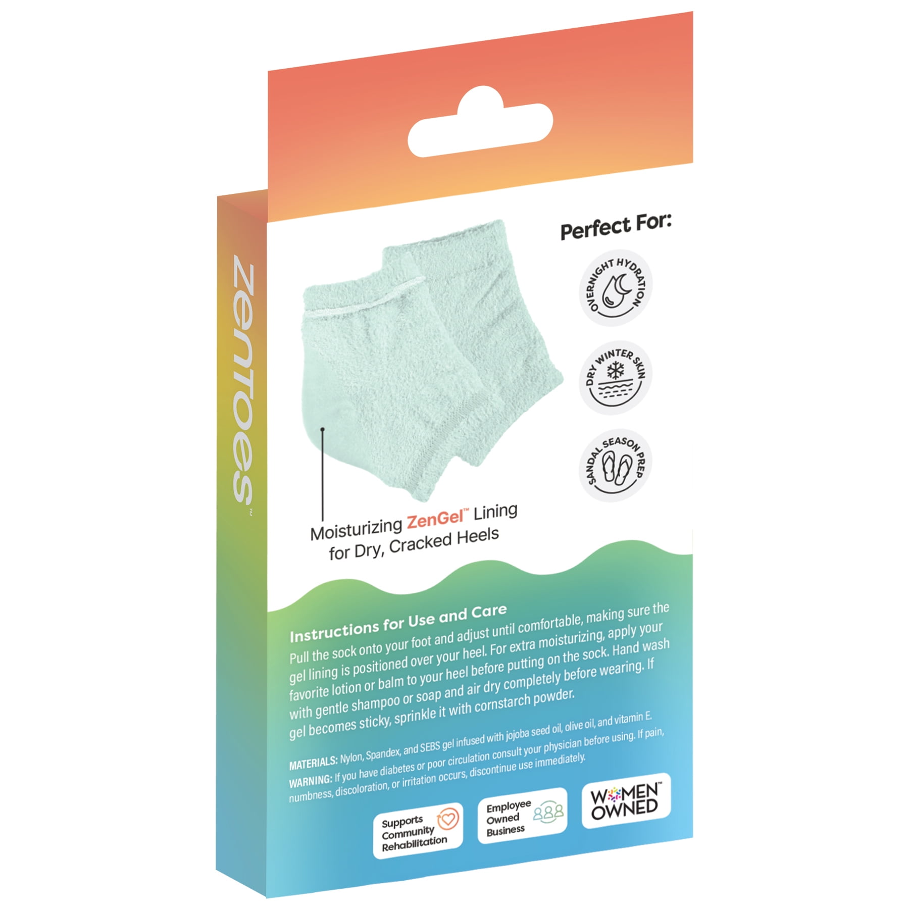 (3 pack) ZenToes Moisturizing Gel Heel Socks for Foot Care and Healing