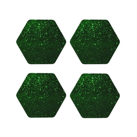 

Coasters Set of 4 - Green Sparkling Drink Coasters for Tabletop Protection Leather Coasters for Living Room Decor and Housewarming Gift Hexagon