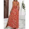 thumbnail image 6 of Women'S Dress Hollow Pleated Halterneck Printed Dress with V Neck Maxi Dress for Women Red S, 6 of 7