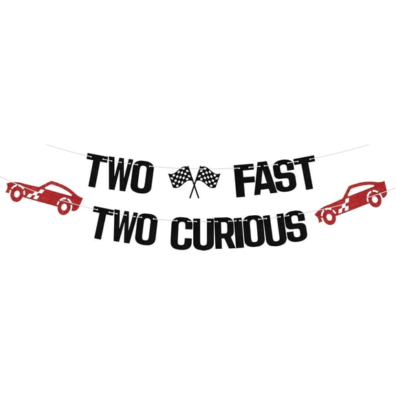 Two Fast Two Curious Banner - 2 Fast Birthday Decorations Black Red