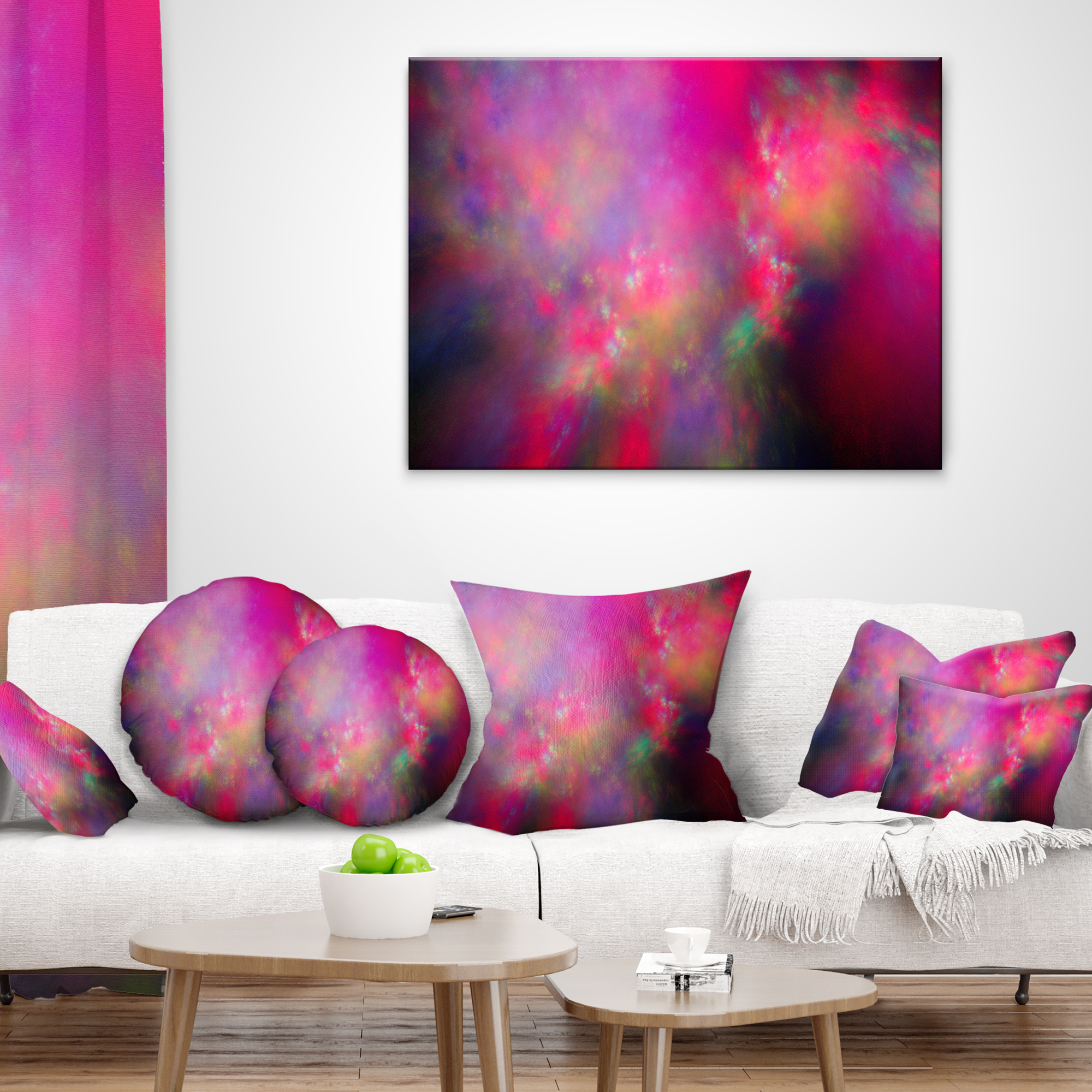 Designart Perfect Red Starry Sky - Abstract Throw Pillow - 12x20