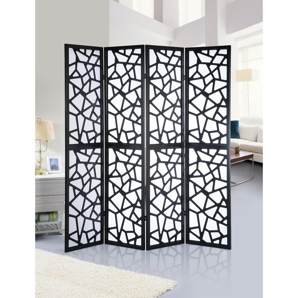 Roundhill Furniture Giyano Rice Paper/Wood 4-Panel Screen Room Divider in Black