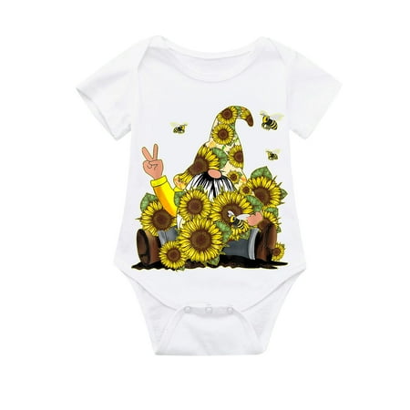 

Penkiiy Infant Newborn Baby Girls Boys Gnome Sunflower Bodysuit Romper Casual Clothes kids Baby Easter Romper 6-12 Months White on Clearance