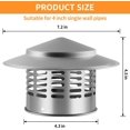 thumbnail image 3 of 4 Inch 304 Stainless Steel Chimney Cap, Round Chimney Cover with Screen, Stove Pipe Topper for Exterior Fireplace Flue, Furnace Vent (Silver), 3 of 6