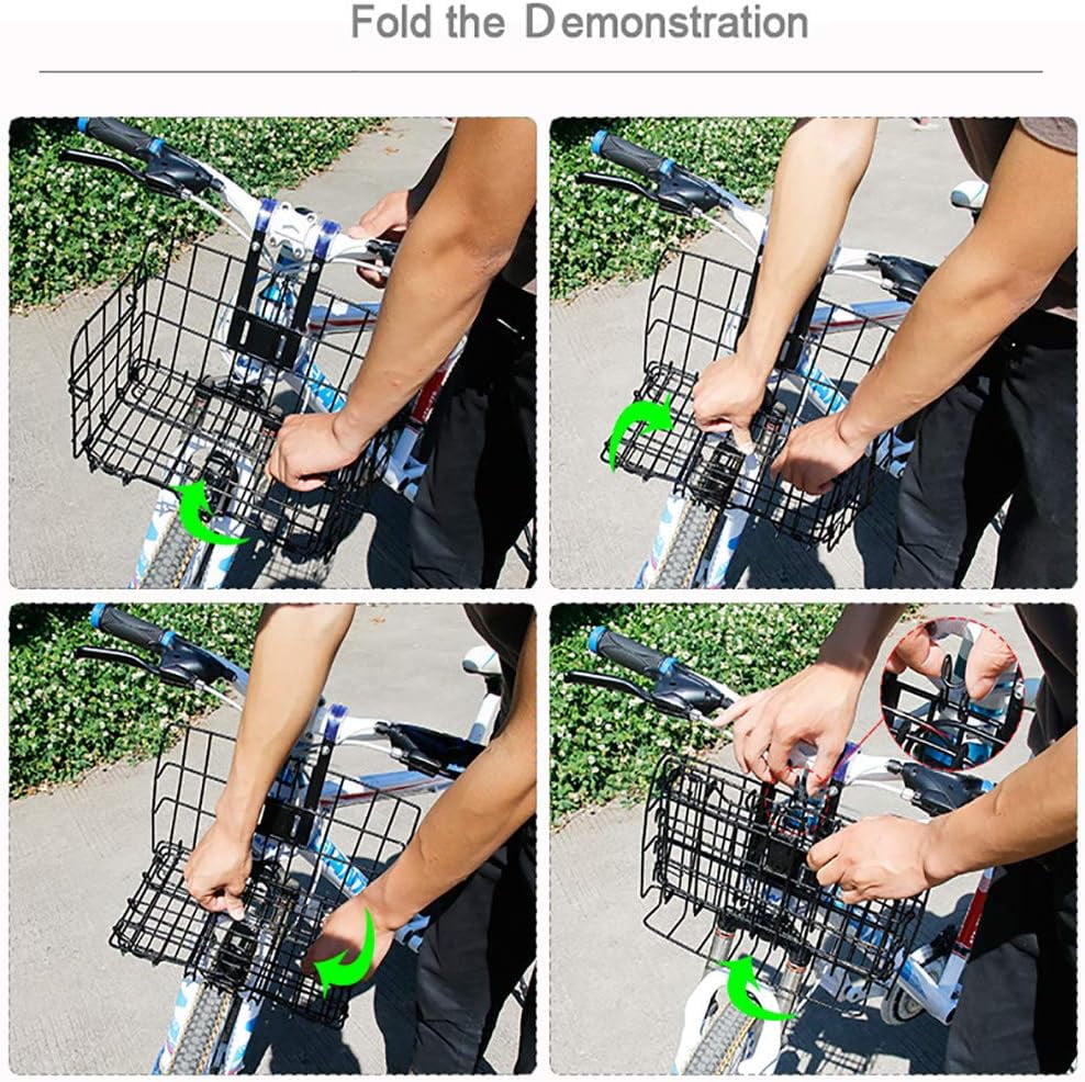 Folding Bike Basket, Lift-Off Front Bike Basket with Handles Easy Installation Rear Cargo Rack - Bicycle Bag for Mountain Bike Accessories