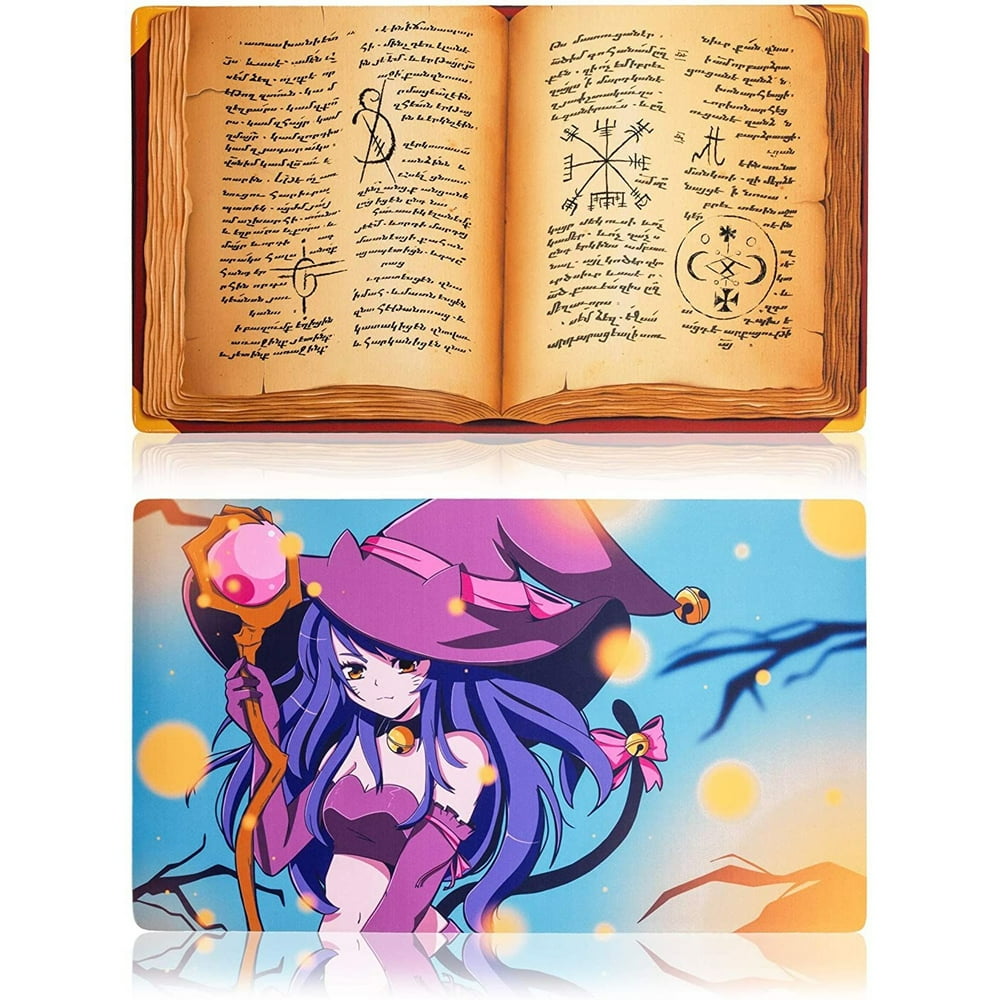 2-Pack Antique Book & Anime Design MTG Playmat, TCG Trading Card Game