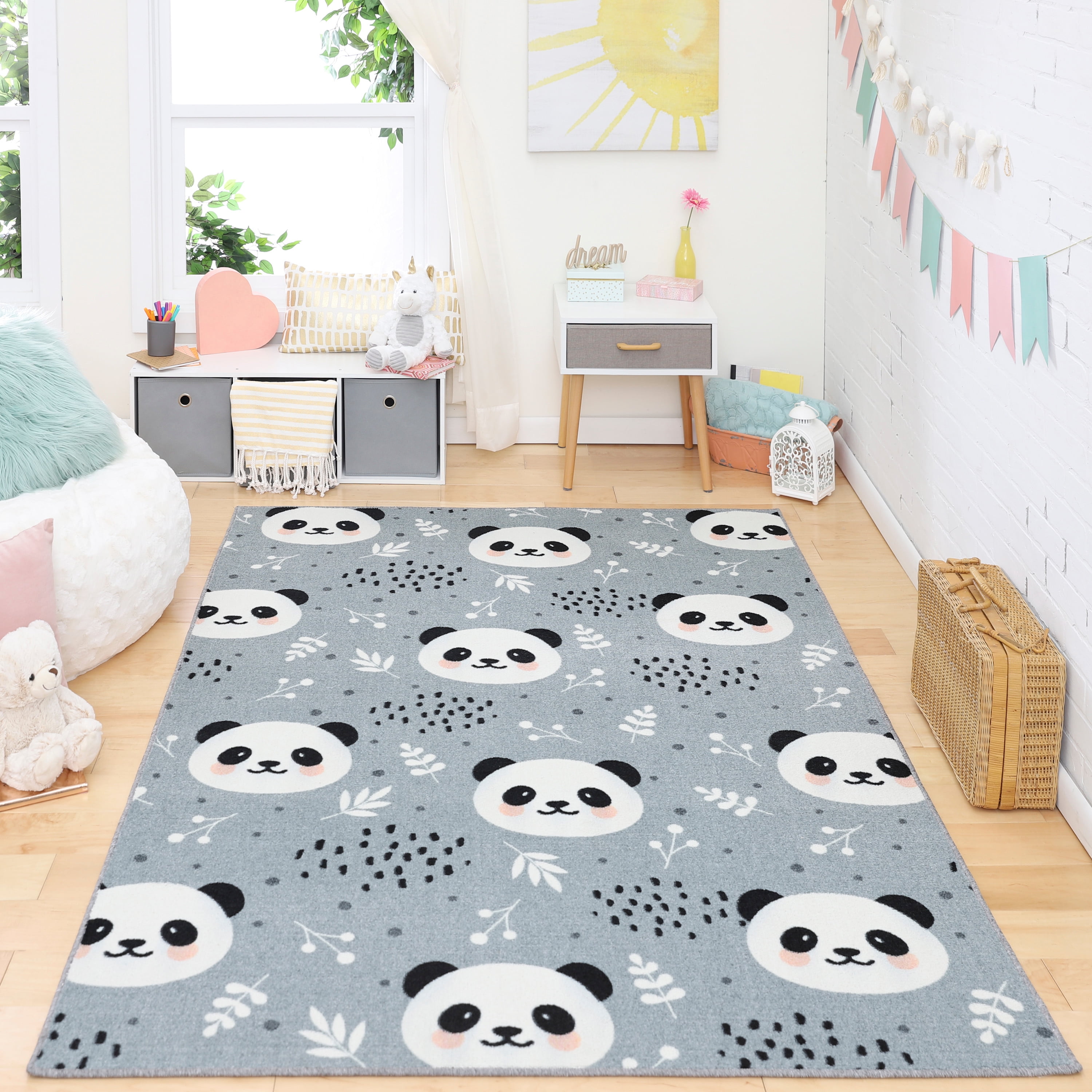 MODERN KIDS ROOM RUG Panda 'PETIT' Thick grey CHEAP Best-Carpets for children 