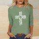 thumbnail image 1 of TaTaai Womens Casual Easter Cross Printed Blouse 3/4 Sleeve Round Neck Loose Fit Top Fashion Soft Comfortable Lightweight Shirt for Spring Summer Daily Gift, 1 of 6