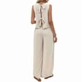 thumbnail image 4 of Byworldtasic 2 Piece Summer Outfit for Women Backless Tie Back Vest Wide Leg Flowy Beach Pants Casual Vacation Matching Sets, 4 of 5