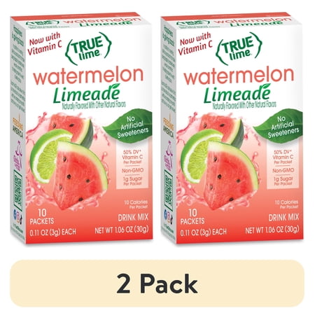 (2 pack) True Lime Watermelon Limeade Drink Mix Powder, No Artificial Sweeteners, 1.06 oz.Packet, 10 Count Box