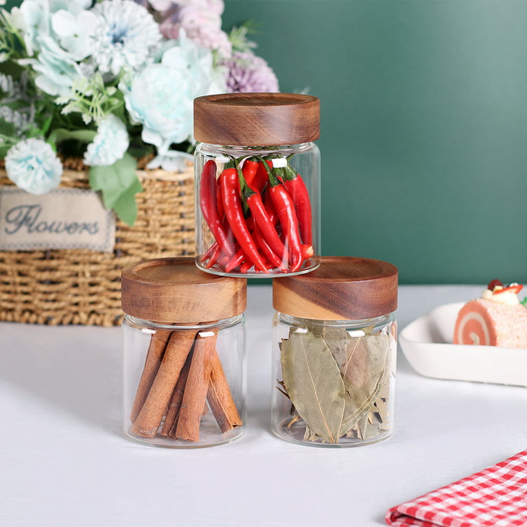 11.3oz 3 Set Glass Airtight Mason Jar with Wooden Screw Lid Glass Storage  Canisters Modern Kitchen Food Storage 