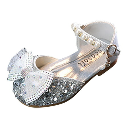 

zuwimk Baby Sandals Baby Toddler Girls PU Leather Soft Sole Closed Toe Anti-Slip Summer Sandals Flower Princess Flat Shoes Silver