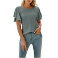 thumbnail image 1 of AherBiu Hauts pour Femmes Broderie Œillet Décontracté Chic Col Rond Manches à Volants Blouses Amples Tuniques Hauts, 1 of 6
