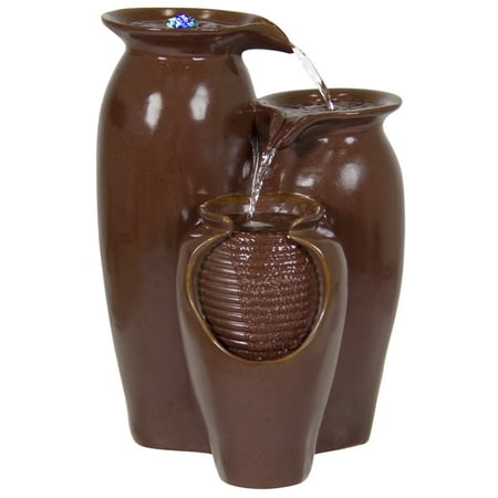 Lighted Punch Fountain - Best Choice Products Home Accent Indoor Outdoor 3 Tier Jar Fountain W/ LED Lights, Brown