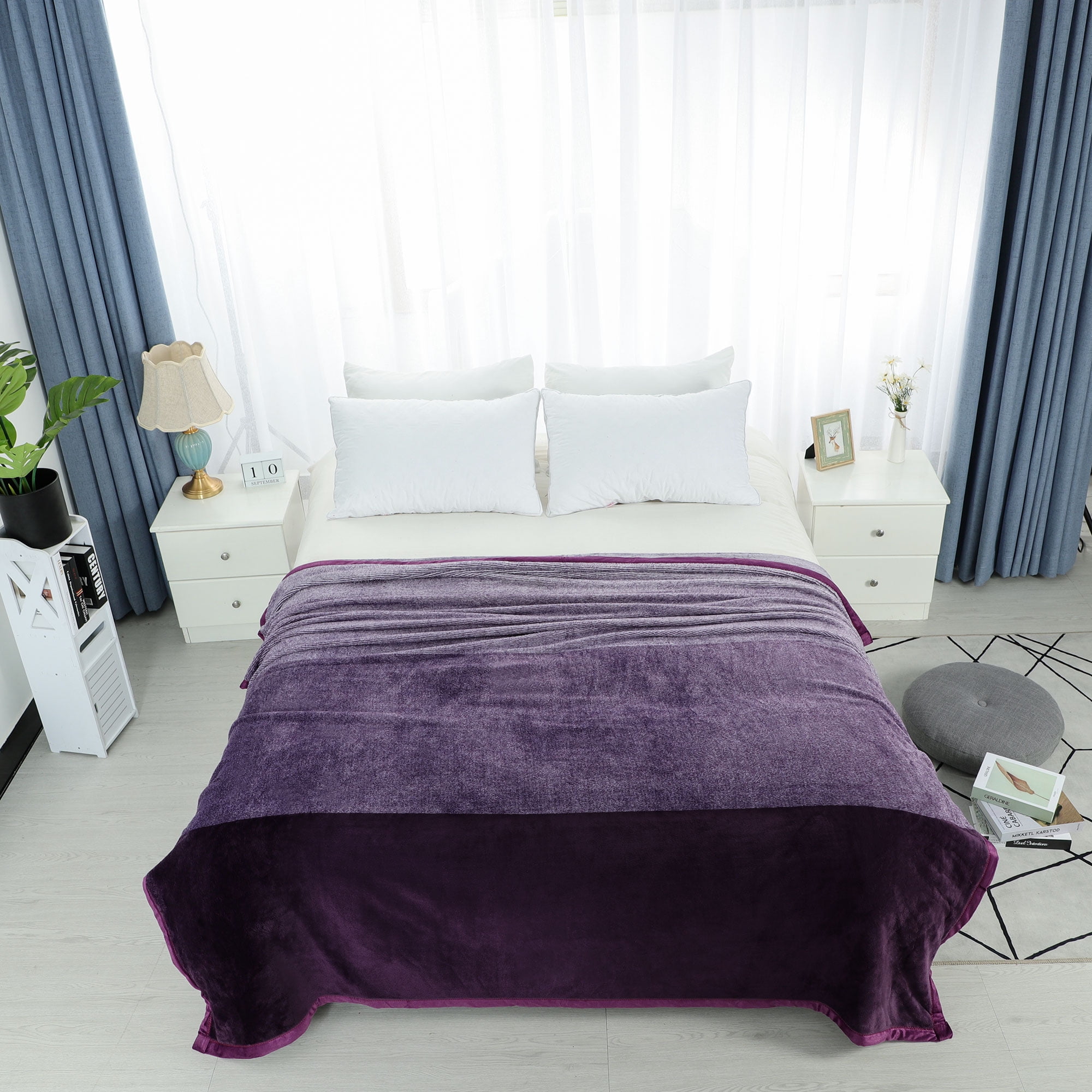 PiccoCasa Super Soft Flannel Fleece Blanket King Size 88"x94", Purple