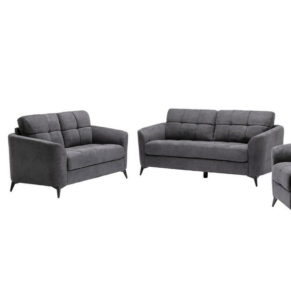Callie Gray Woven Fabric Sofa Loveseat Living Room Set