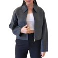 thumbnail image 1 of Chaqueta Corta de Lana para Mujer, Cálida Chaqueta de Invierno, Abrigo Corto con Cremallera y Bolsillos. Gris Oscuro M, 1 of 8