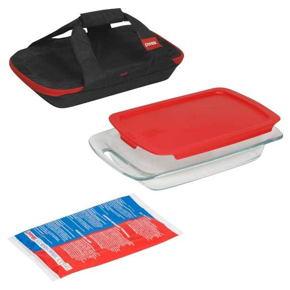 Pyrex Deep Portable 4-Piece Glass Baking Dish Set with Black Carrier