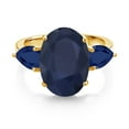 thumbnail image 2 of Gem Stone King 18K Yellow Gold Plated Silver Blue Sapphire Ring for Women (8.35 Cttw, 14X10MM Oval and 7X5MM Pear Shape, Gemstone September Birthstone, Size 8), 2 of 3