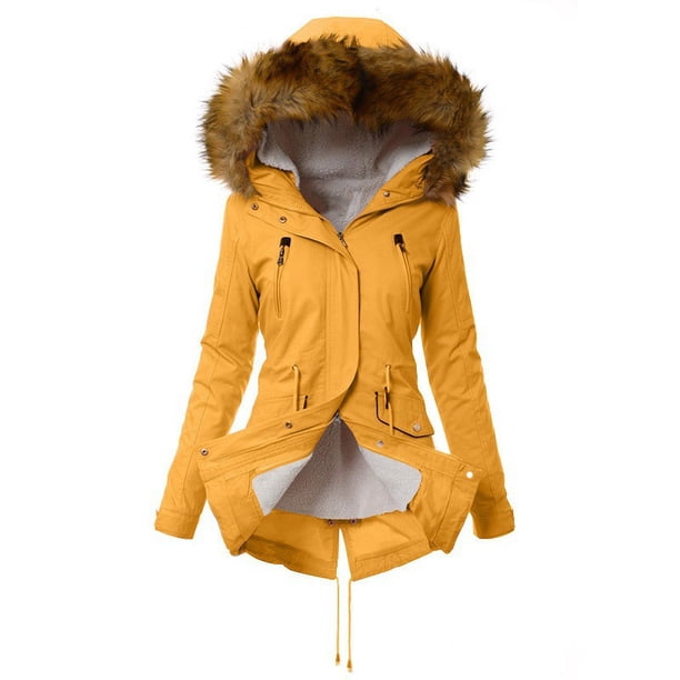 Abrigo de algodón para mujer, más terciopelo, grueso, cálido, de algodón, con cuello de piel y capucha, para otoño e invierno, resistente al frío