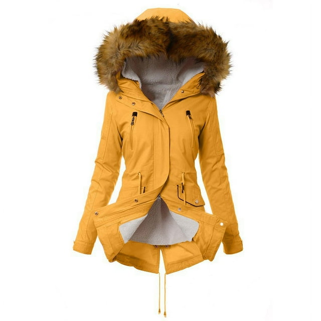 Abrigo de algodón para mujer, más terciopelo, grueso, cálido, de algodón, con cuello de piel y capucha, para otoño e invierno, resistente al frío
