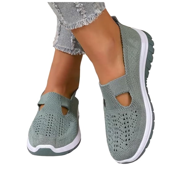 Womens Loafers Knit Mesh Cutout Breathable Walking Shoes Lightweight Slip on Sneakers Comfy Nursing Shoes Green Size 7