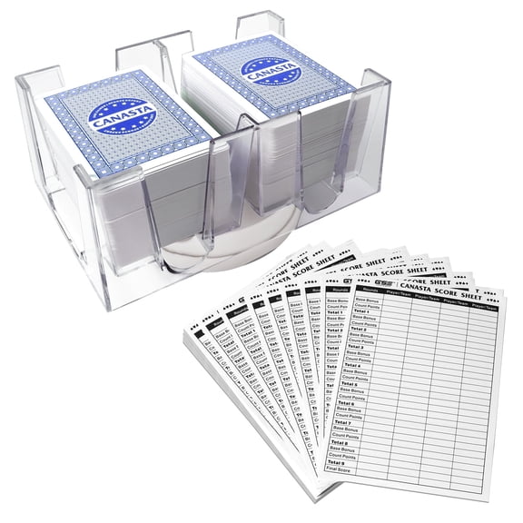 GSE Games & Sports Expert Canasta Playing Cards Game Set, Includes 6 Deck of Blue Canasta Cards, a Revolving Card Tray Holder and 100 Sheet Canasta Score Pad