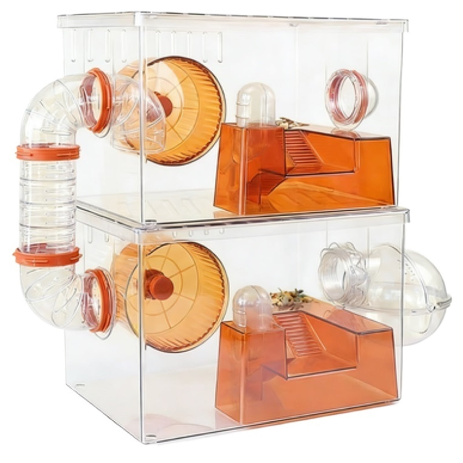 Transparent Hamster Cage with Tunnel Connectable 2nd Layer Habitat