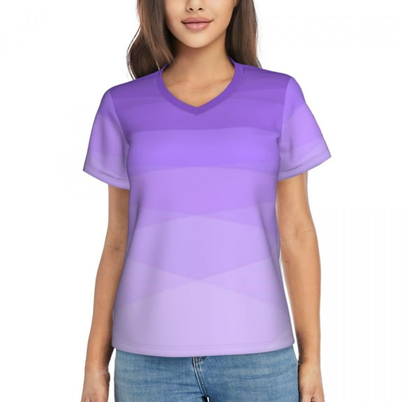 Ombre Polygonal T-Shirt Gradient Purple Modern T Shirts Female V Neck Tshirt024 Summer Short Sleeves Custom Top Tees
