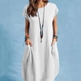thumbnail image 4 of Robe pour Femmes Robe Beige pour Femmes Robe Décontractée Ample Robe à Manches Courtes Col Rond Poche Ample Robe pour Femmes Vêtements Adultes Femmes Blanc Taille TTG, 4 of 5