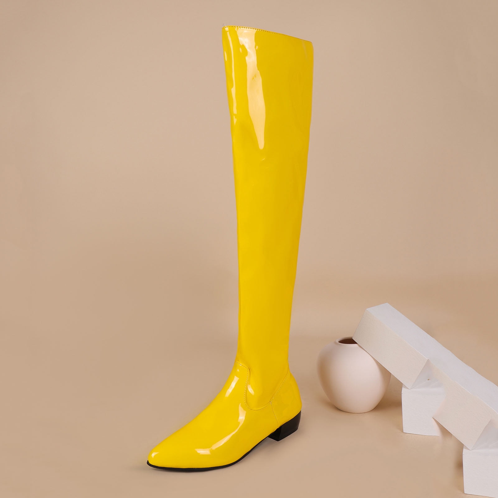 靴 YELLOW SHORT BOOTS Lsize HAOTAGS Womens Fashion Over The Knee Boots Thigh High Womens