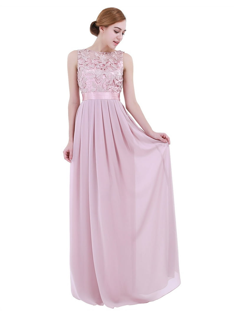 Liiyii Womens Floral Lace Sleeveless Chiffon Long Dress Wedding Bridesmaid Dress Cocktail Evening Party Dress Dusty Rose 16, Women's, Pink