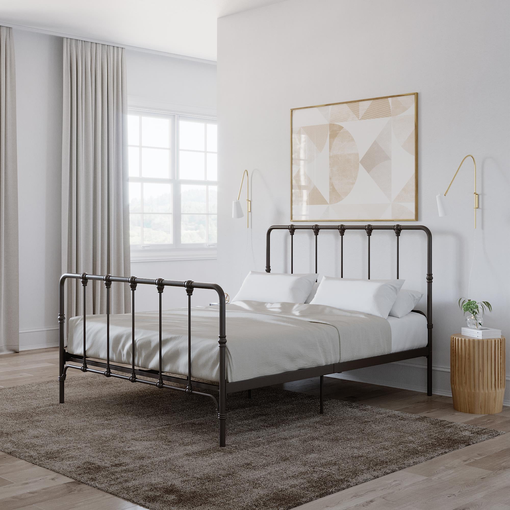 Mainstays Farmhouse Metal Bed, Queen Size Bed Frame, Grey - Walmart.com