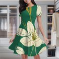 thumbnail image 2 of Elegant Floral Green Gold Women's Classic Swing Skater Dress Casual Work Party Cocktail Dresses, 2 of 6