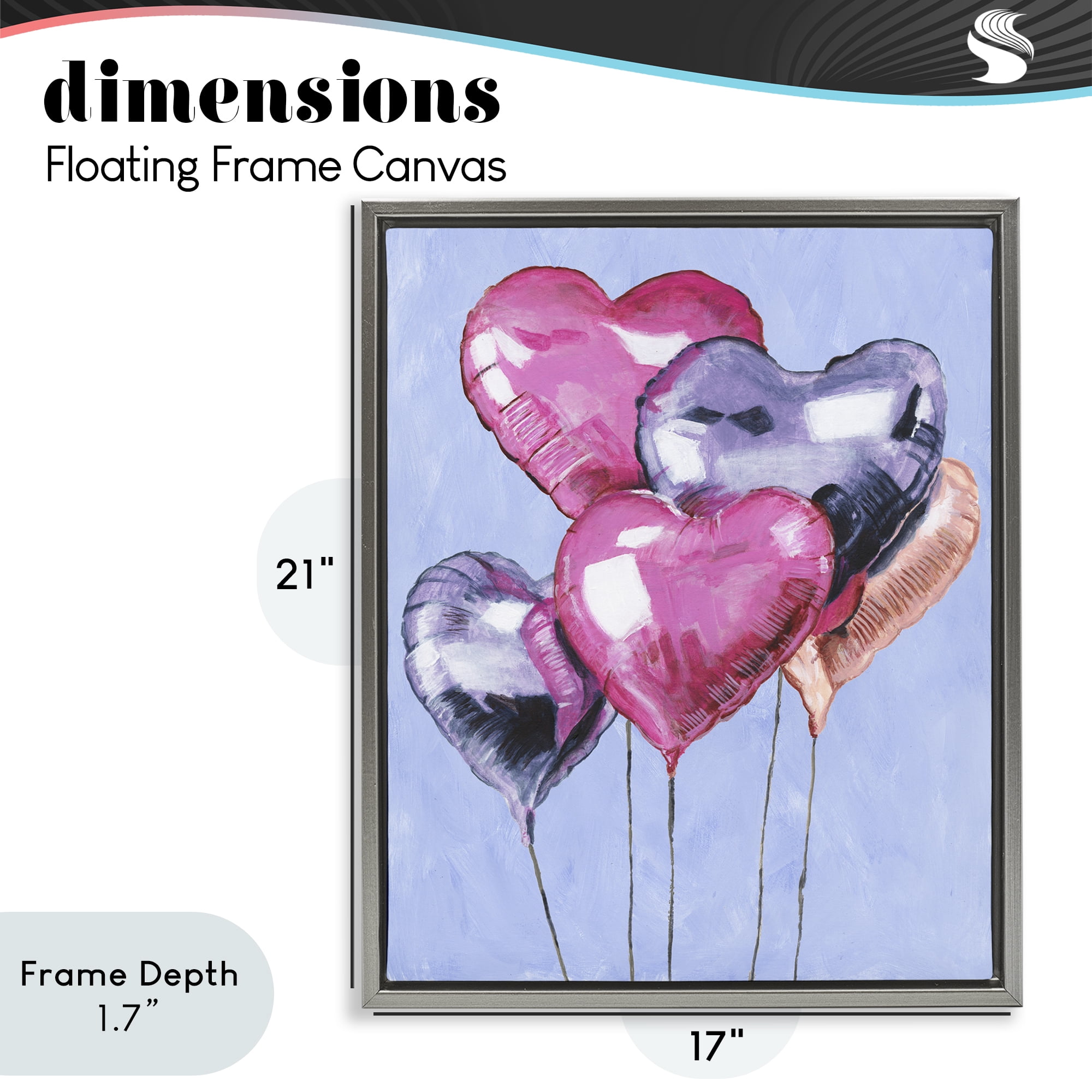 Stupell Industries Heart Balloons Celebration Gray Framed Floater Canvas Wall Art, design by Michael Willett