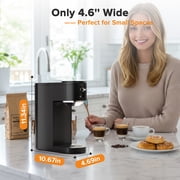 Auseo Single Serve Coffee Maker for Capsules & Grounds, 5 Brew Sizes (6-14 Oz), Adjustable Height, Compact Design, Fast & Easy Cleaning, Perfect for Home/Office/Travel, Black