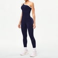 thumbnail image 4 of Women's One Shoulder Yoga Jumpsuit, Sexy Backless Single Strap Bodysuit, Seamless Workout Outfit, Gym Fitness and Casual Bodycon One Piece-Navy, 4 of 9