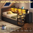 thumbnail image 2 of Twin Corner Bed Frame with 9 Storage Drawers and Desk, Metal Daybed with Charging Station, LED Lights and Bookcase Storage, Twin Size Platform Bed Frame for Teen/Adult, Black, 2 of 9