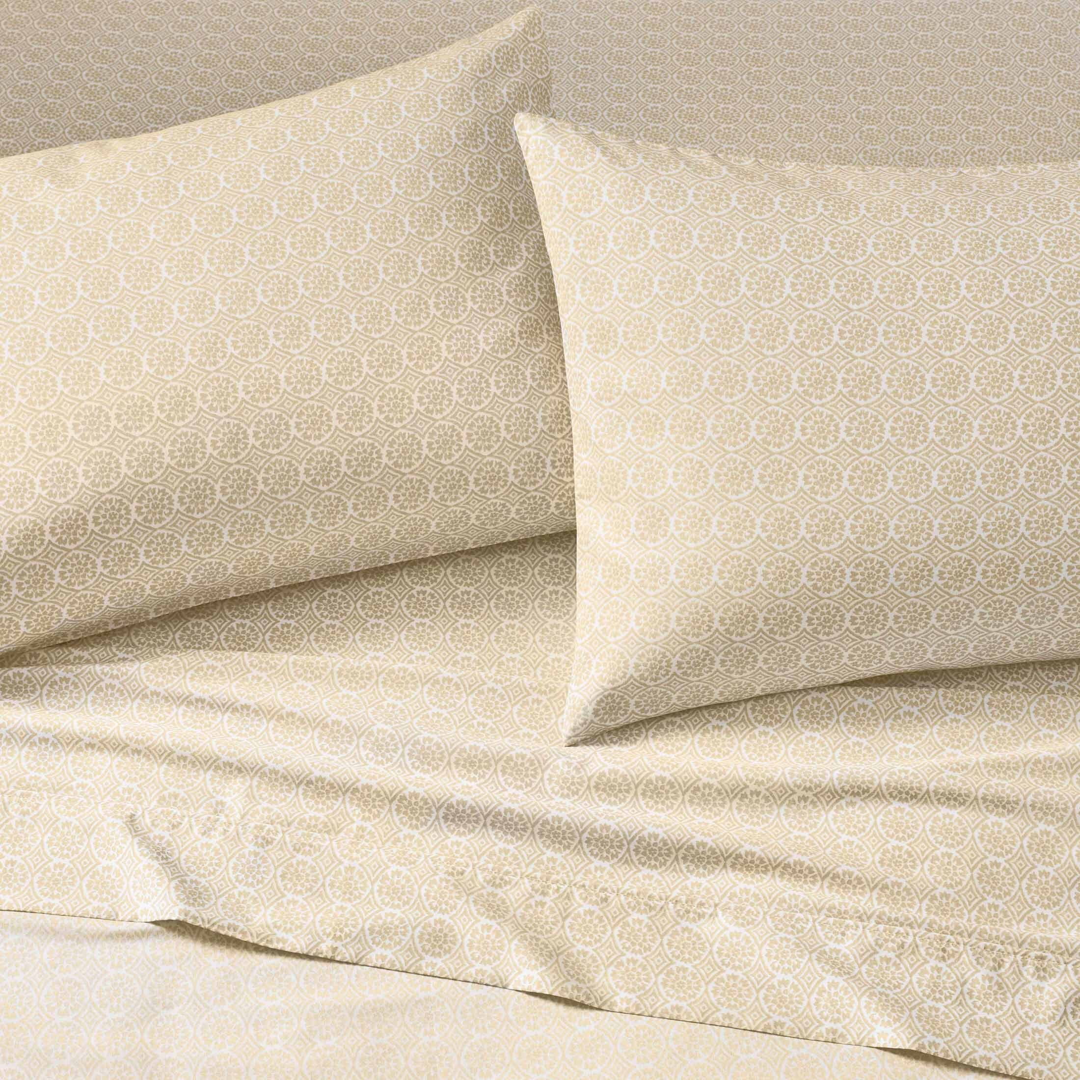 Better Homes and Gardens 300TC Cotton Sateen Pillowcase Set, Suzani Almond Biscuit, 2 Piece Set, Standard/Queen