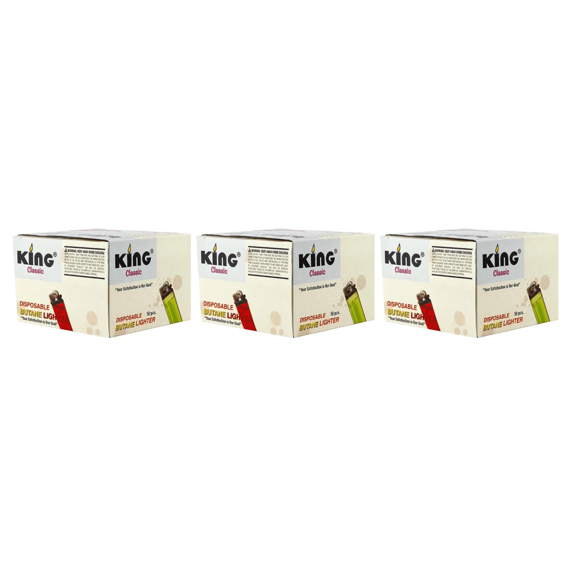 King Classic Disposable Butane Lighters Assorted Colors 50 Lighters Per Box 150 Count (Pack Of 3) BIG 3 SAVE