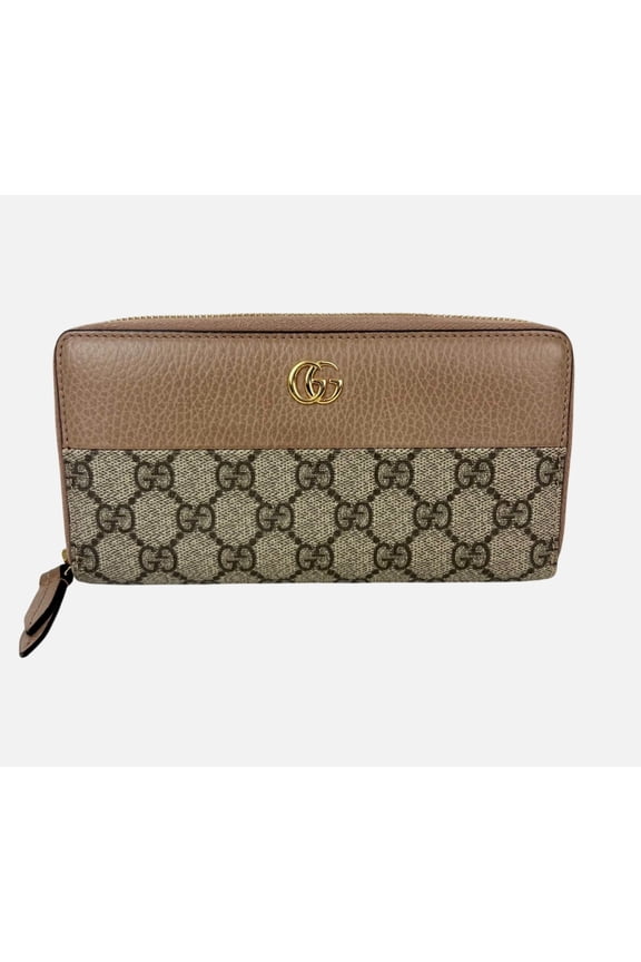 Pre-Owned Gucci GG Marmont Zip Around Wallet Porcelain Rose
