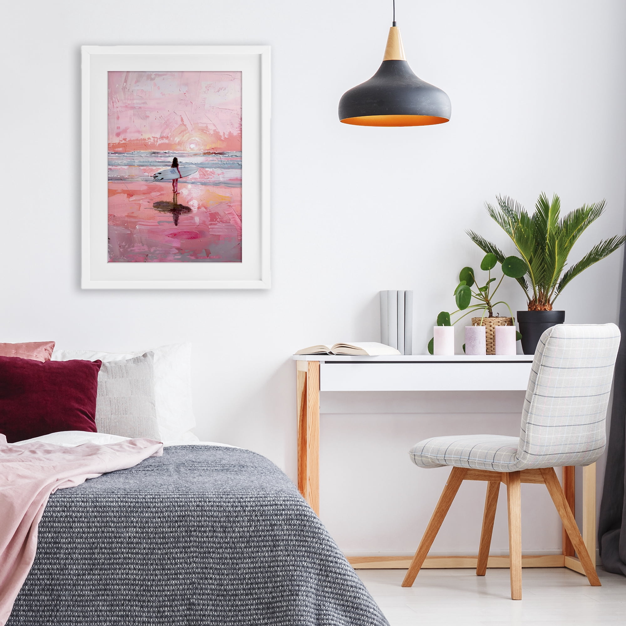 Stupell Industries Surfer at Pink Sunset White Framed Print Under Glass, design by Creative Studio