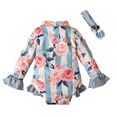 thumbnail image 4 of Mercatoo Baby Girl Swimsuit Floral Long Sleeve Zipper Ruffle Swimwear Hairband 2Pcs Rash Guard Beach Swim Outfit Clothes, 4 of 9